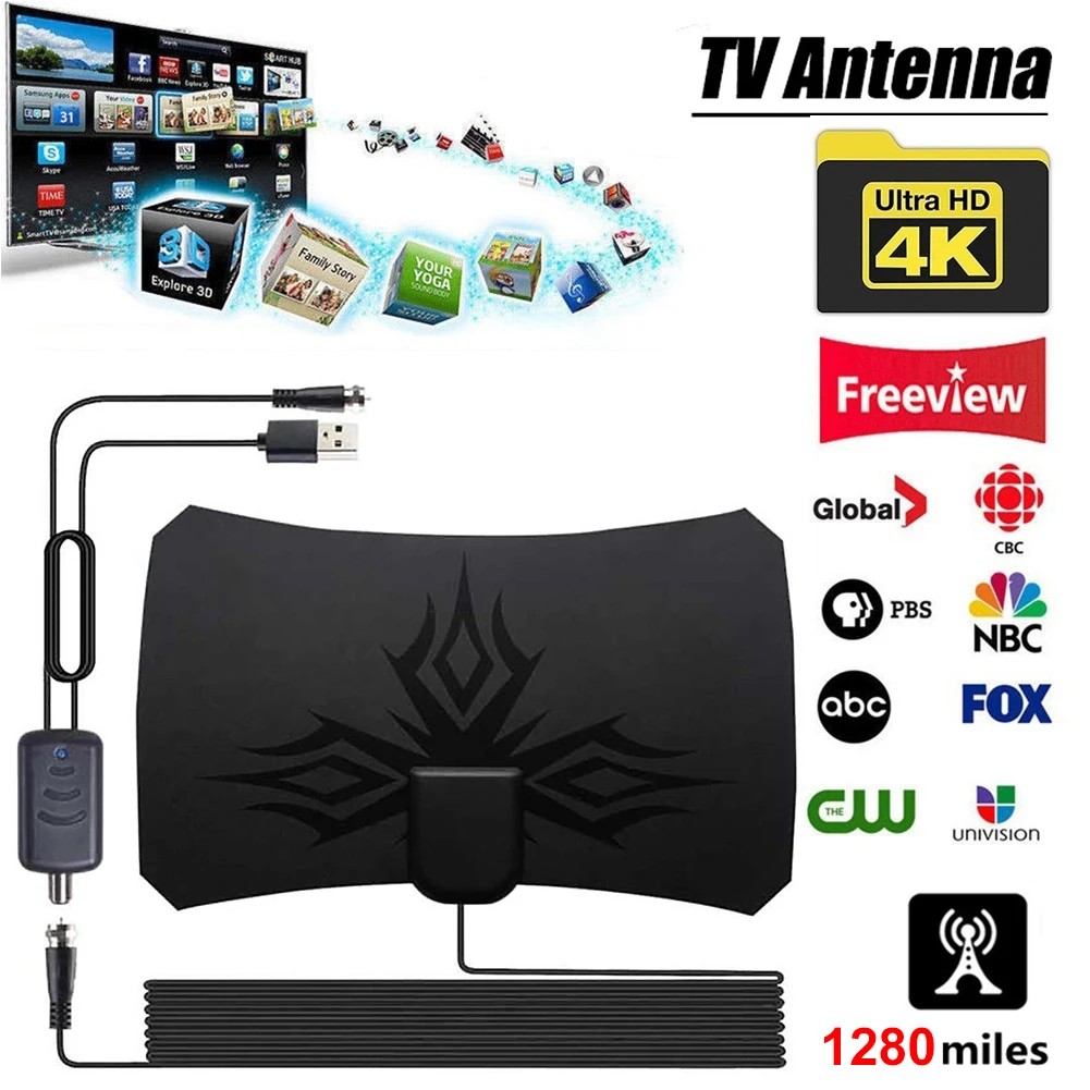 Цифровая комнатная усиленная ТВ-антенна 4k HD 1280 миль Ultra TV с усилителем быстрое