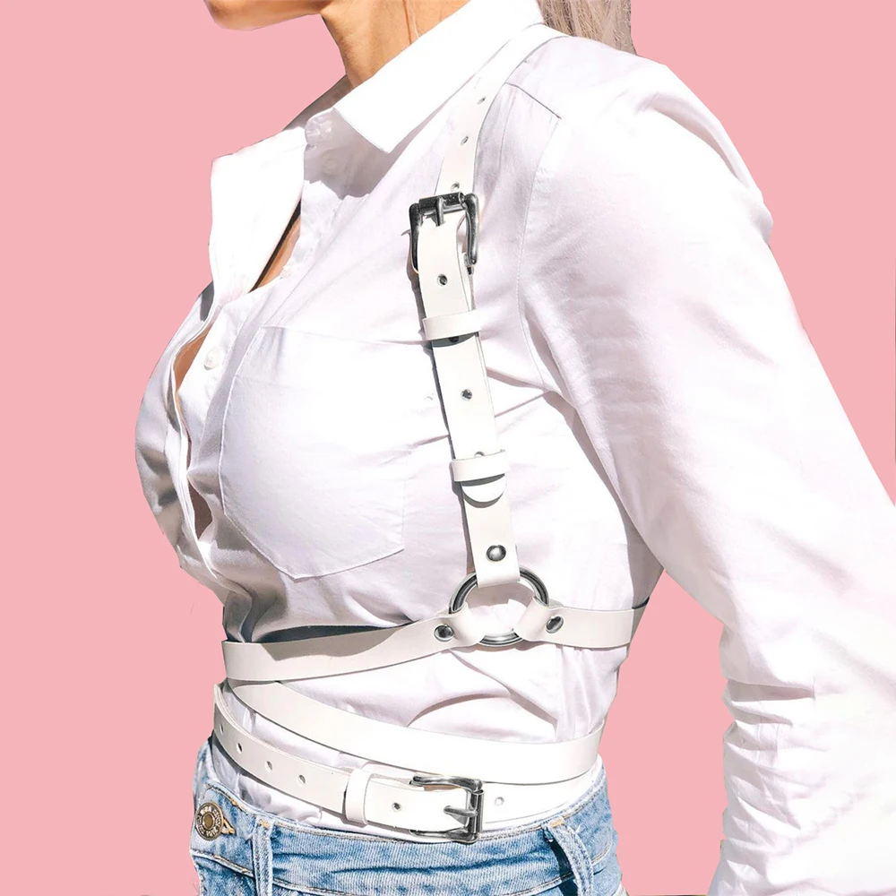 Подвязки в стиле Харадзюку из белой искусственной кожи с круглым кольцом модный