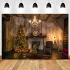 Фон для студийной фотосъемки детей с изображением камина и дерева в винтажном стиле