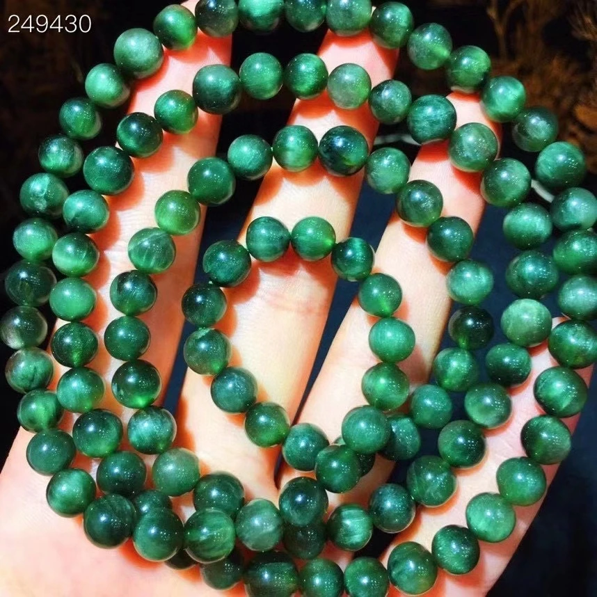 

Brazil Natural Green Rutilated Quartz Cat Eye 3 Laps Bracelet 7mm Women Men Stretch Crystal Round Beads Genuine AAAAAA