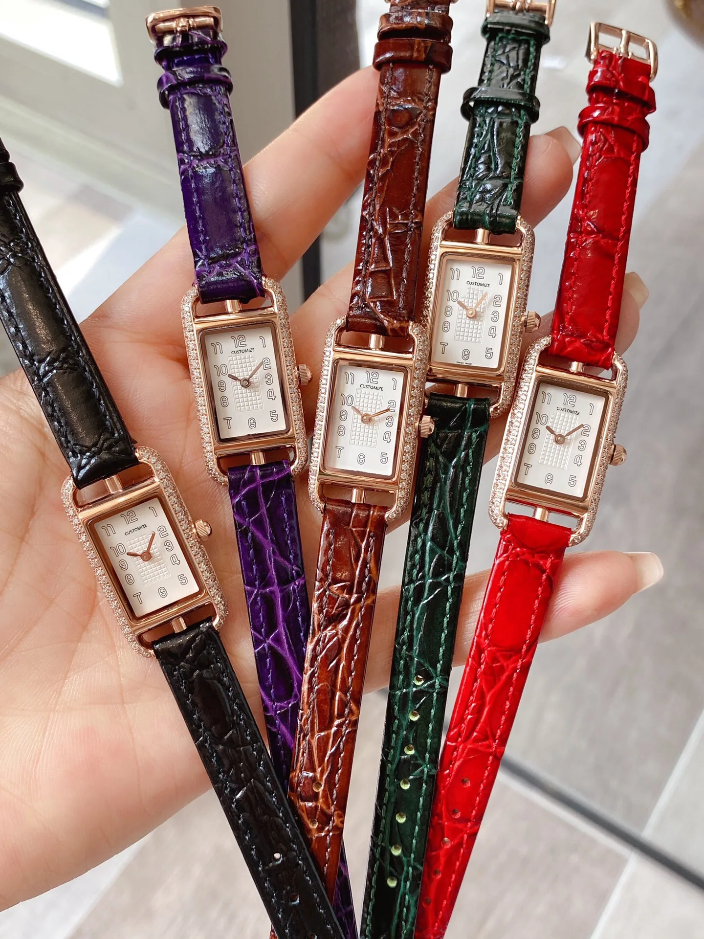 

Brand Genuine Leather Watch Luxury Rectangle Watch Nantucket Quartz Wristwatch Clock Women Full Stone TresPetitModele Watches