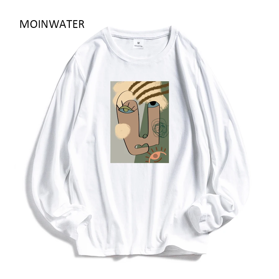 MOINWATER женские модные футболки с длинным рукавом абстрактным рисунком из 100%