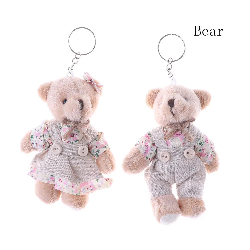 

11cm Couple Floral Cloth Teddy Bear Rabbit Bunny Dolls Key Bag Pendants Couple Bear Rabbit Plush Keychain Lovers Friends Gift