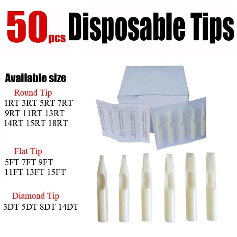 

50 Pcs Disposable Tattoo Tips White for Body Art Accessories Open Round or Flat TP302