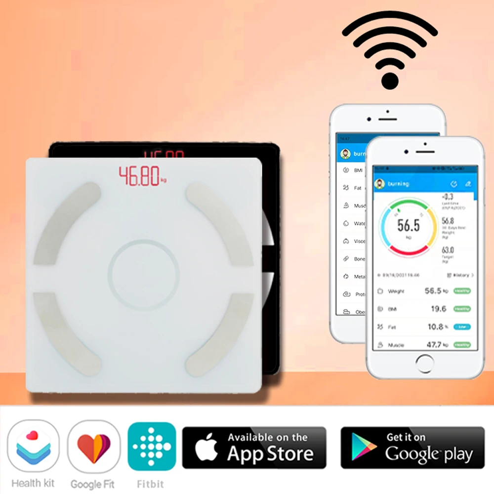 

Smart Bathroom Scale Body Fat Weights LED Large Digital Screen For Women Healthy Balance Wireless Smartphone APP Bluetooth CE