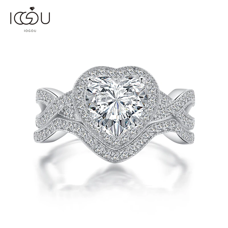 

IOGOU уникальный 925 стерлингового серебра в форме сердца Свадебные набор колец для женщин, модные Свадебные обручальные кольца Сона Имитация ...