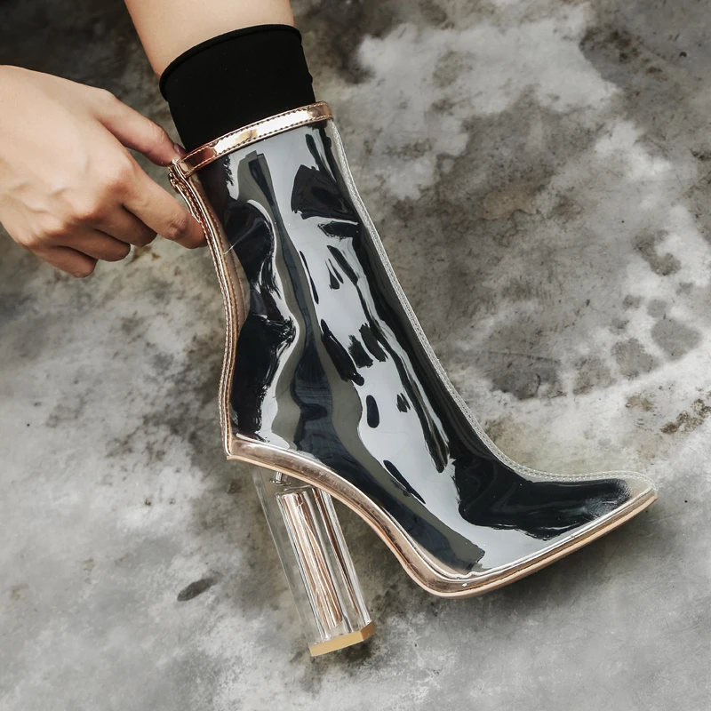 

PVC Transparent Rain Boots High heels Waterproof Mid-Tube Booties Comfortable Non-Slip Crude Heel Impermeables Botas De Mujer