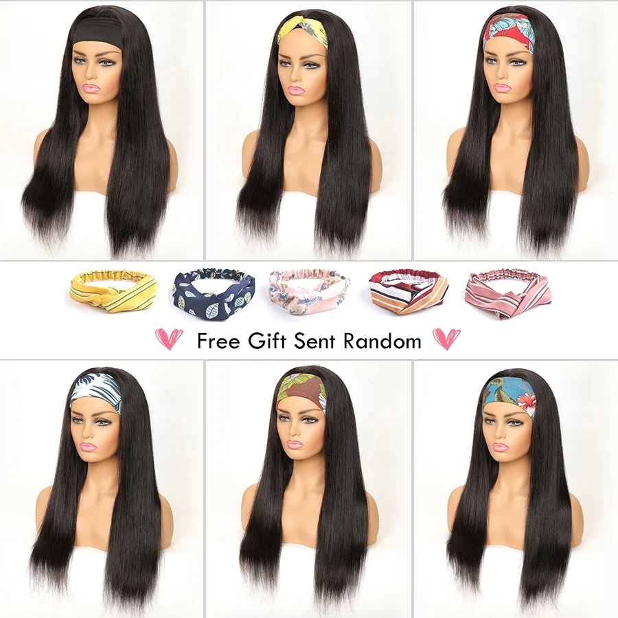 

Headband Wig Human Hair Wigs 150% Density Straight Brazilian Hair Wigs For Black Women Full Machine Wig Natural Color Mslynn