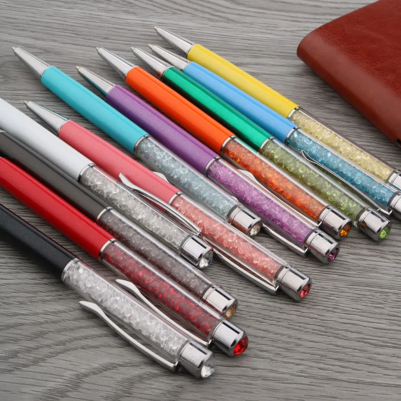 Офисная металлическая шариковая ручка с серебряным кристаллом в подарок для