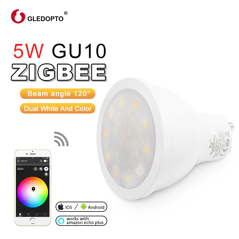 ZIGBEE умный дом светодиодный gu10 лампа RGB+ CCT изменение цвета 5 Вт умный Светодиодный прожектор AC100-240V светодиодный двойной белый свет работа с echo plus