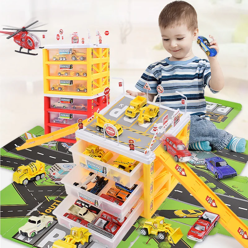 

Mini Parking Lot Model Car Toy Multi-functional Drawer for Kids Toys Car Storage Box Case Boys Gifts Children Party Games