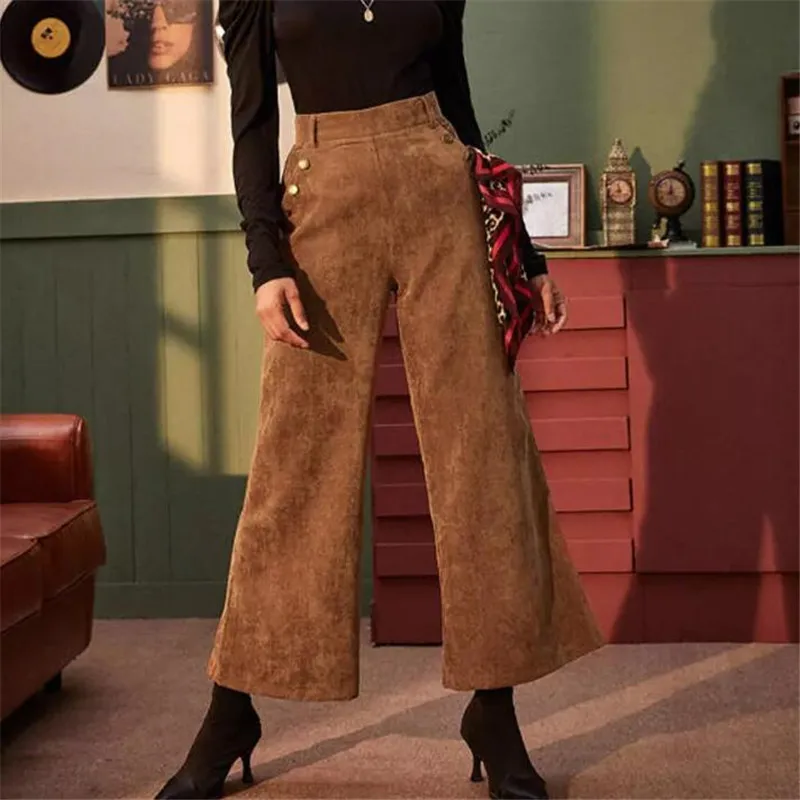 

Hot Sale Corduroy Pants Women's Trousers High Waist Female Loose Large Size Women Pants 2019 Corduroy Women's Wide Leg Trousers