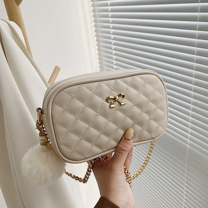 

2021 Fashion New Bowknot Women Messenger Bag Plaid PU Leather Shoulder Bag High Quality Chain Strap Crossbody Small Women Bag