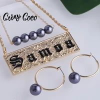 cring coco hawaiian multi layered necklace set fashion gold plated hoop earrings pearl necklaces samon jewelry sets for women