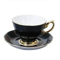 high quality bone china coffee cup dish fashion gold plated porcelain tea cup black afternoon tea household beverage utensils