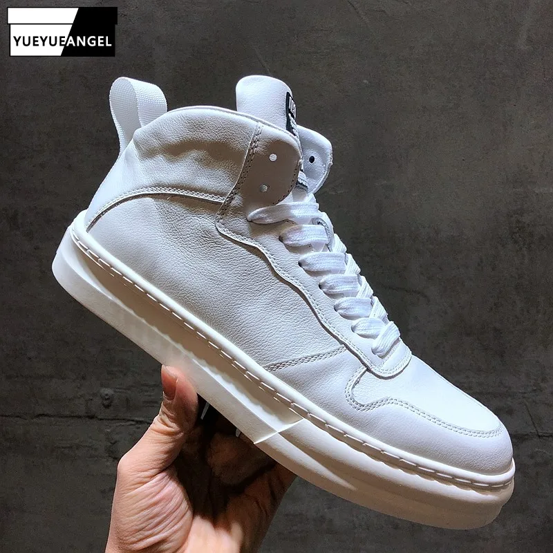 Кеды мужские высокие на толстой платформе повседневные кроссовки из натуральной