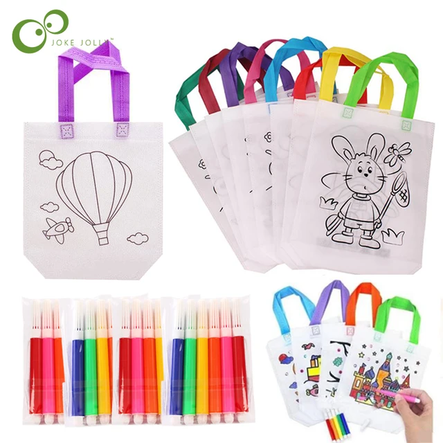 5 sets diy graffiti bag with markers handmade painting non-woven bag for children arts crafts color filling drawing toy gyh