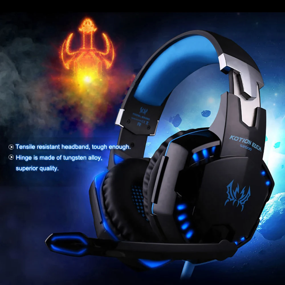 G2000 Gaming Headsets Big Headphones with Light Mic Stereo Earphones Deep Bass for PC Computer Gamer Laptop PS4 New X-BOX | Электроника