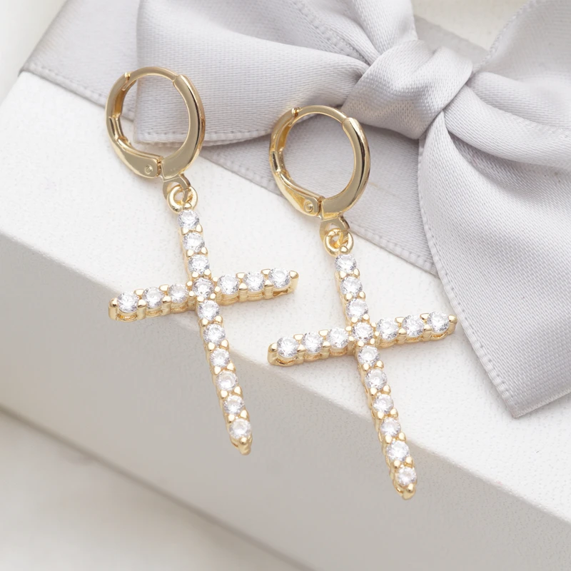 Женские длинные серьги с фианитами золотистые подвески подарочные украшения для