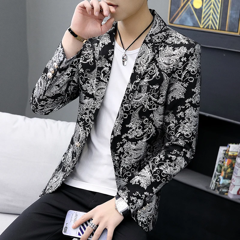 

Fashion Mens Business Casual Suit Jacket 2020 New Youth Male Lapel Jackets Slim Fit Flower Blazers Men