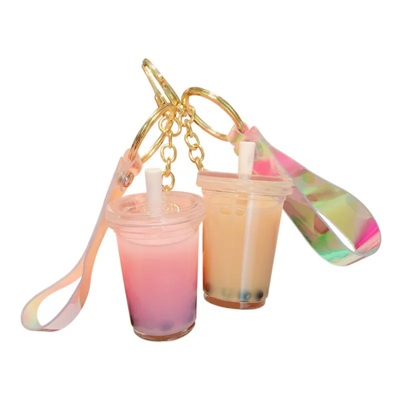 Creative Mini Soft Drink Keychain Milk Tea Beverage Bubble Keyring Moving Liquid Oil Drop Decompression Keyfob Jewelry Gift | Украшения и