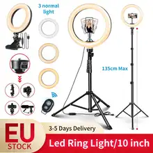 10 Inch Lights Selfie Ring Light LED Lamp with Tripod Stand Phone Holder for Live Stream Makeup YouTube Video Photography EU