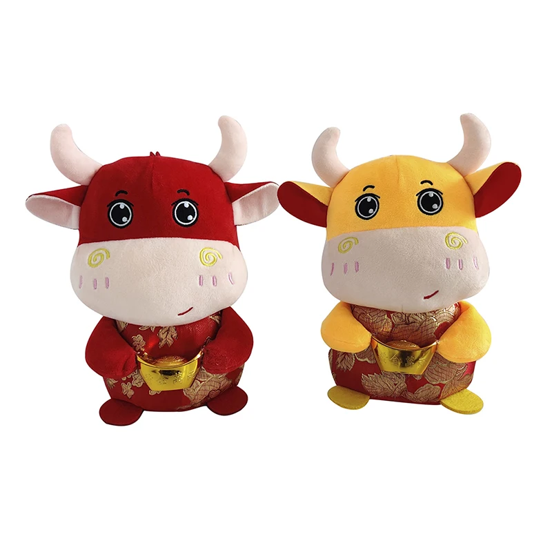 

2021 Year Chinese Zodiac Ox Cattle Plush Toys Cute Red Yellow Cow Mascot Plush Doll Stuffed for Children Kids Birthday Gifts
