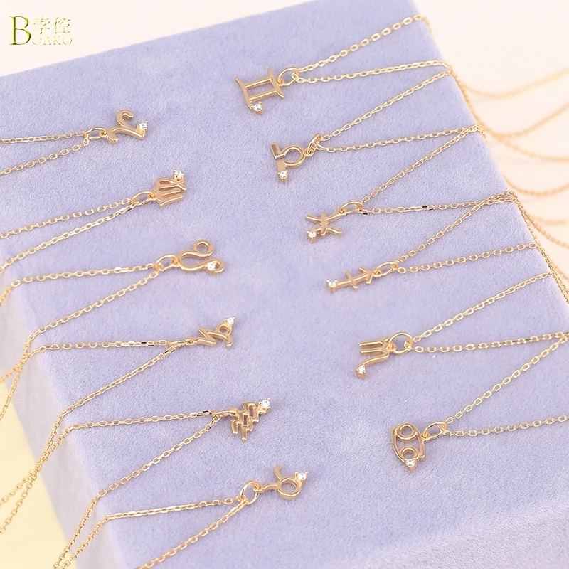 

BOAKO Female 925 Sterling Silver Creativity Necklace Jewelry Twelve Constellation Retro Zodiac English Letter Alphabet Necklaces