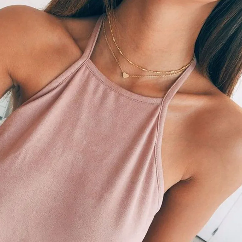 

Ornament Heart Love Heart Simple Necklace Double Layer Women's Pendant Clavicle Chain Beads Heart-Shaped Necklace