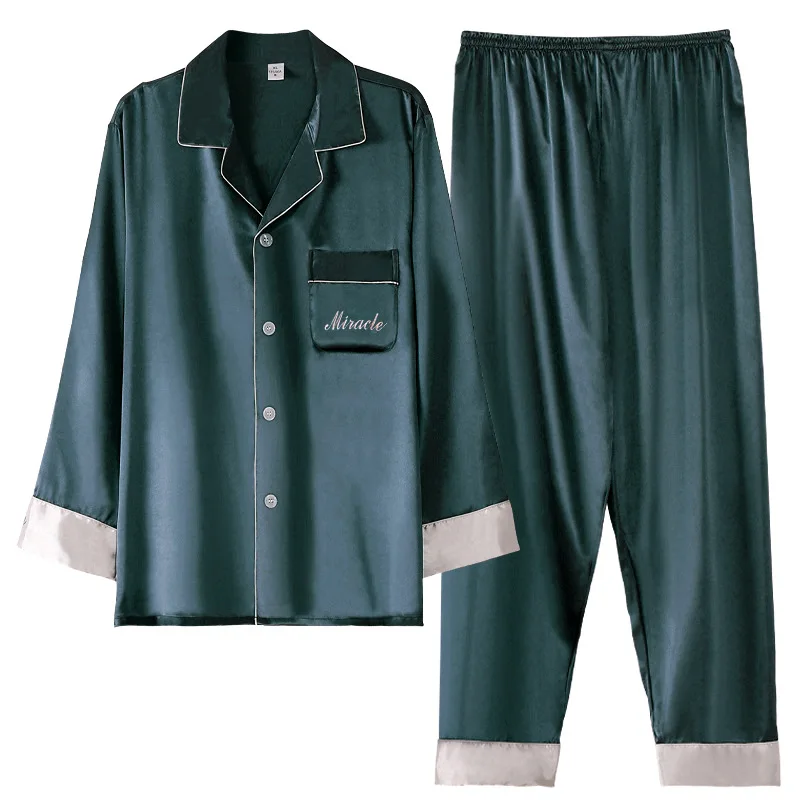 New Men Pajamas for Men Pijama Set Long-sleeved Comfortable Sleep Tops Imitate Silk Mens Pajamas Men Sleepwear Set Men Sleepwear