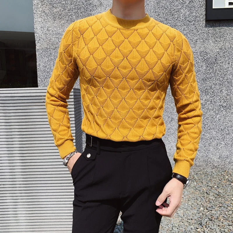 

2021 Winter Men's Solid Color Casual Wool Sweaters Business Slim Fit Coats Round Neck Pullover Yellow/black/white Knitting M-3XL