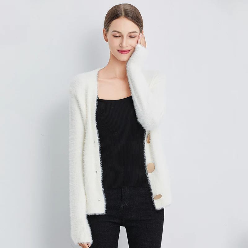 Fitaylor Осенний Женский вязаный однобортный свитер с v образным вырезом золотистые