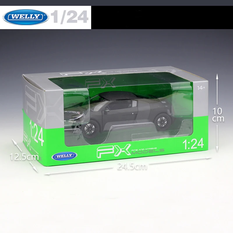 Модель автомобиля WELLY 1:24 AUDI R8 из сплава литая матовая черная для детей подарок на