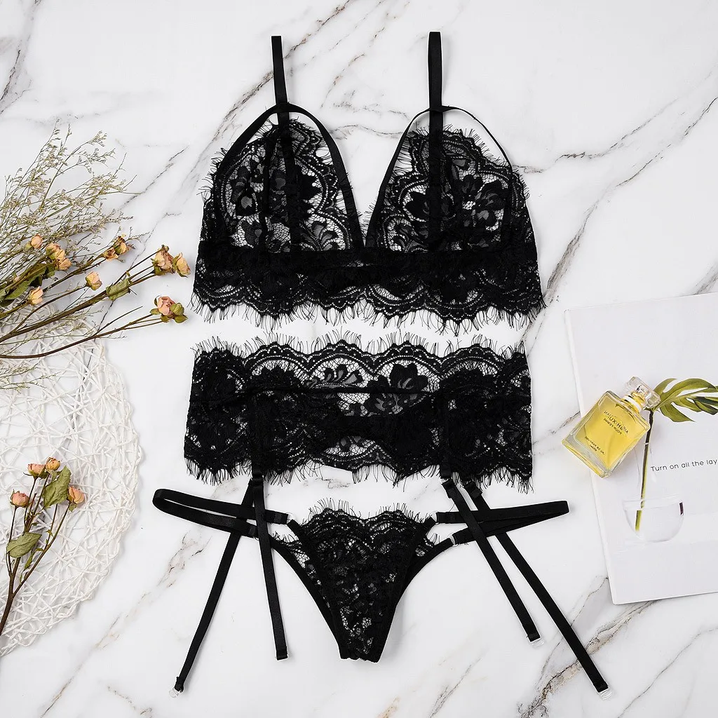 

Sexy Lingerie Women's Underwear Set Lace Erotic Push up Bra Thong Garter Lingerie Set Sexy Hollow Out Bra Underwear Sets