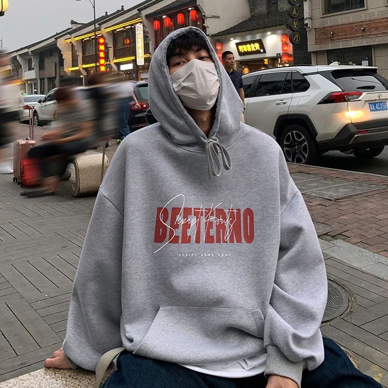 

Oversized Hoodie Men Women Hong Kong Style Letter Printing Hooded Sweatshirt Autumn Loose Casual Jacket Male Men's Clothing