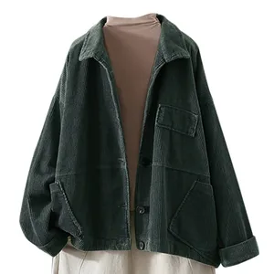 Зимняя женская куртка, однотонный кардиган, вельвет, с отворотом, с карманами, длинный рукав, короткое пальто, Casaco Feminino Abrigos Mujer Invierno 2019