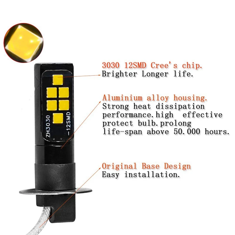 H3 светодиодные фары 12V 12Smd светильник лампочка 3030 Чипсет W5W лампы 194 Светодиодные