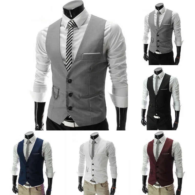 

2020 Men's Vest Formal Dress Suit Vests Slim Fit Men Suit Vest Male Wedding Party Waistcoat Homme Sleeveless Business Jacket
