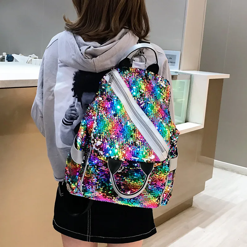 Женский рюкзак с блестками модный в Корейском стиле для студенток небольшой
