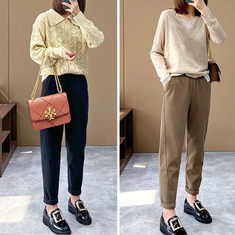 

2021 Spring Autumn Women Harem Pants Female High Waist Solid Pant Workwear Trousers Carrot Pants Ladies Long Warm Pants H312