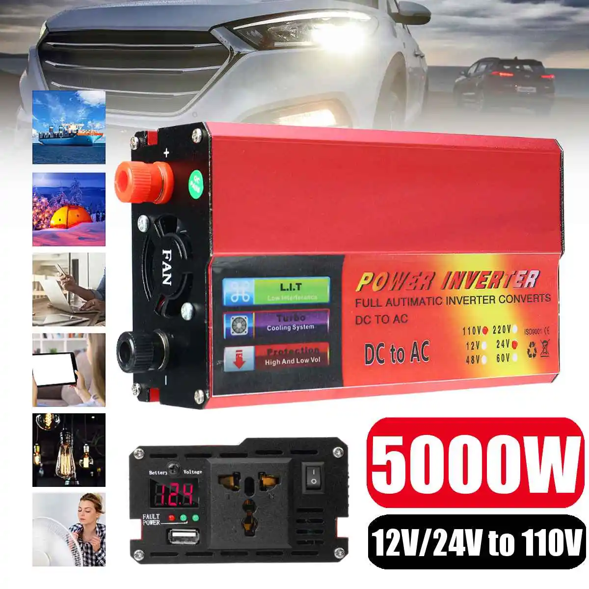 

Inverter 110/220V 5000W Voltage transformer Modified Pure Sine Wave Power Inverter DC12V to AC 220V Converter~LED Display