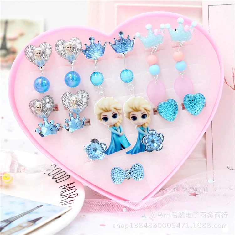 

Frozen 2 Toys For Girls Cute Children's Long Style Ear Clip Painless Earrings Primary School Elsa Princess Kid Earrings Gift Box