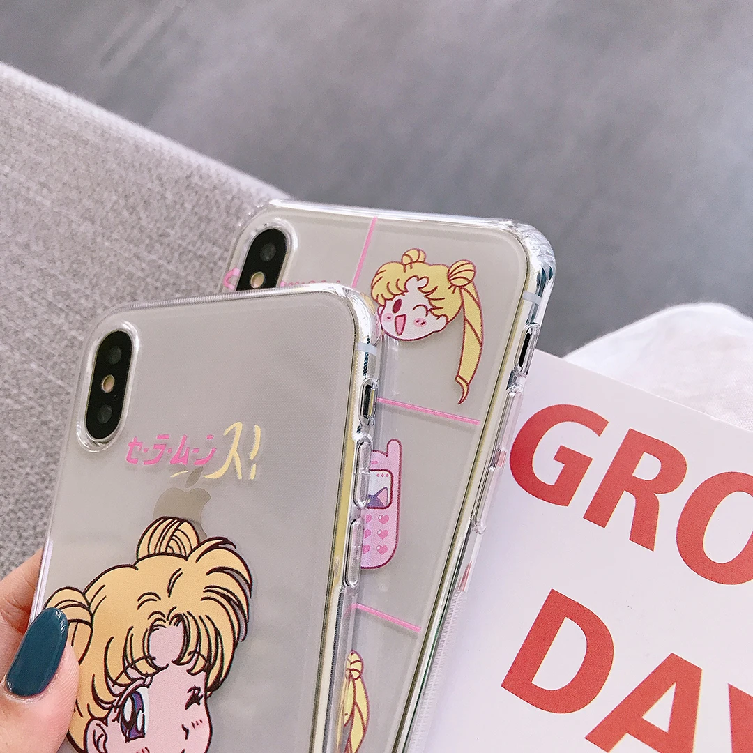 Anti-fall TPU Sailor Moon Phone Case for iPhone 11 Pro Max X XR XS Cartoon Soft Transparent Clear Cover 6 6s 8 7 Plus Funda |