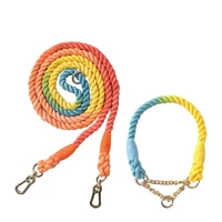 gradient color dog half pinch collars dogs leashes rope metal chain collar strap pet outdoor walking training long traction rope