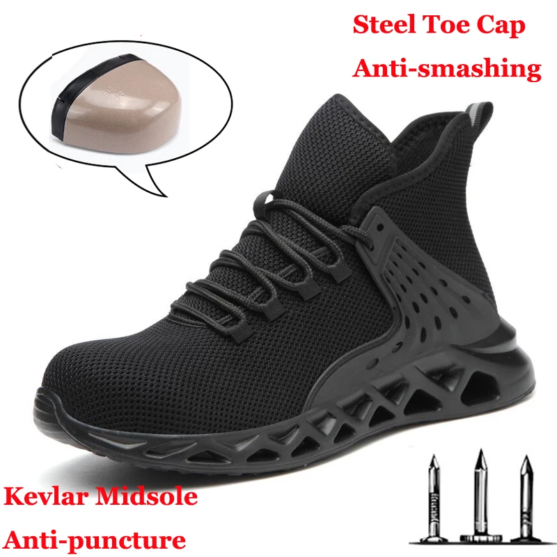 

Men Safety Shoes with Metal Toe Indestructible Ryder Shoes Women Work Boots Steel Toe Waterproof Breathable Sneakers Work Shoe