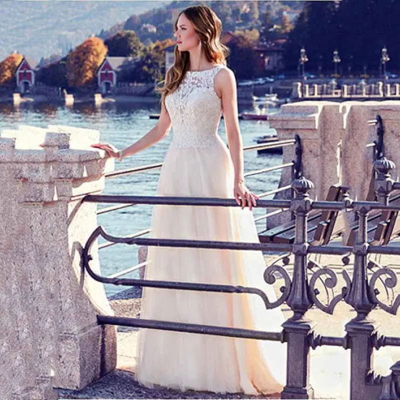

Hi Shy Bridal New simple wedding dress backless sleeveless design chiffon lace bride dresses princess dress plus size 2021