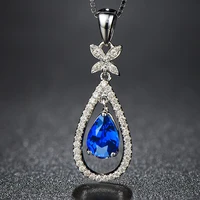 natural sapphire s925 sterling silver necklace pendant women fine pierscionki blue water drop jewelry gemstone naszyjnik joyas