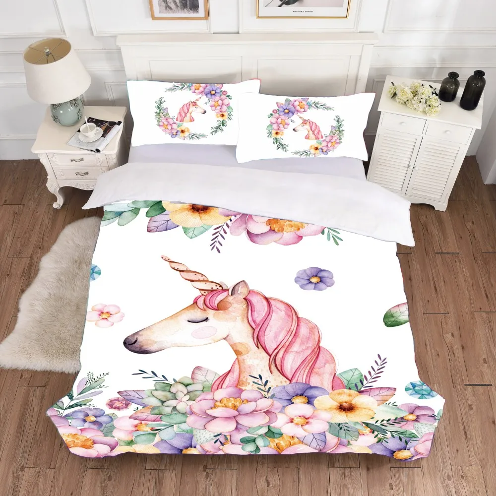Unicorn 3D Print Comforter Bedding Fantasy Cute Girls Queen Twin Single Duvet Cover Set Pillowcase Home Luxury Bedclothes Kids images - 6