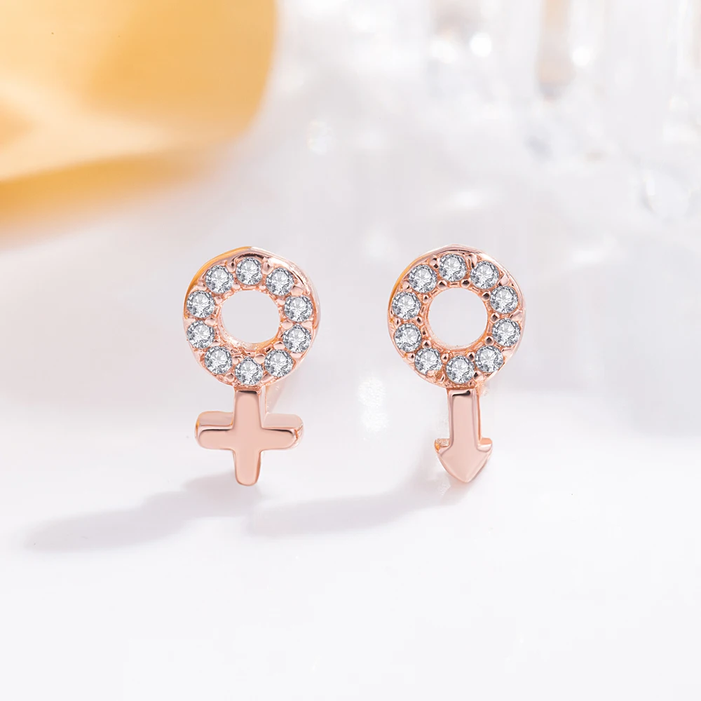 Серьги-гвоздики с символами пары для девочек и мальчиков 100% проба серебро 925