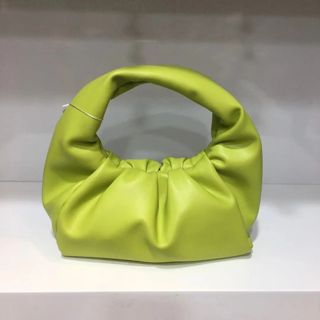 

Ruched Brand Design Hobo Bag Chic Soft Cowhide Leather Women Tote Hand Bag Candy Color Ox Horn Female Armpit Shoulder Bag Big
